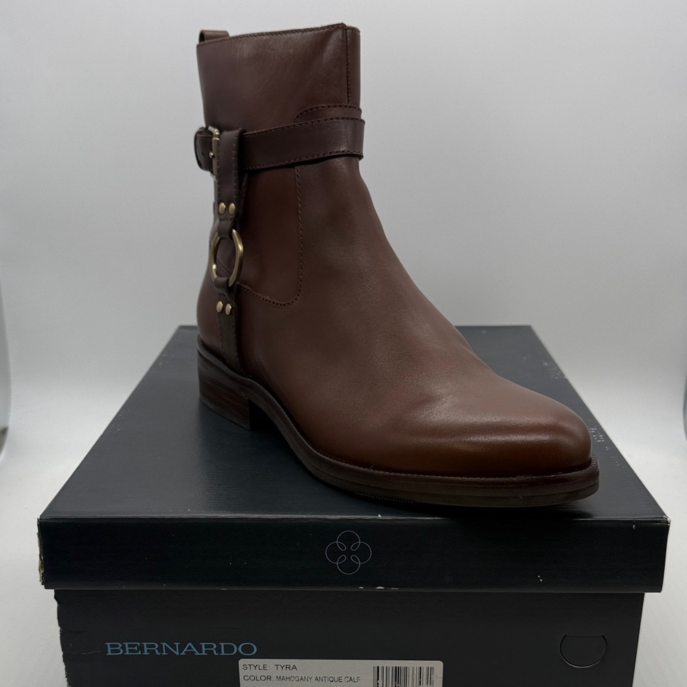 Bernardo Brown Leather Harness Ankle Boot